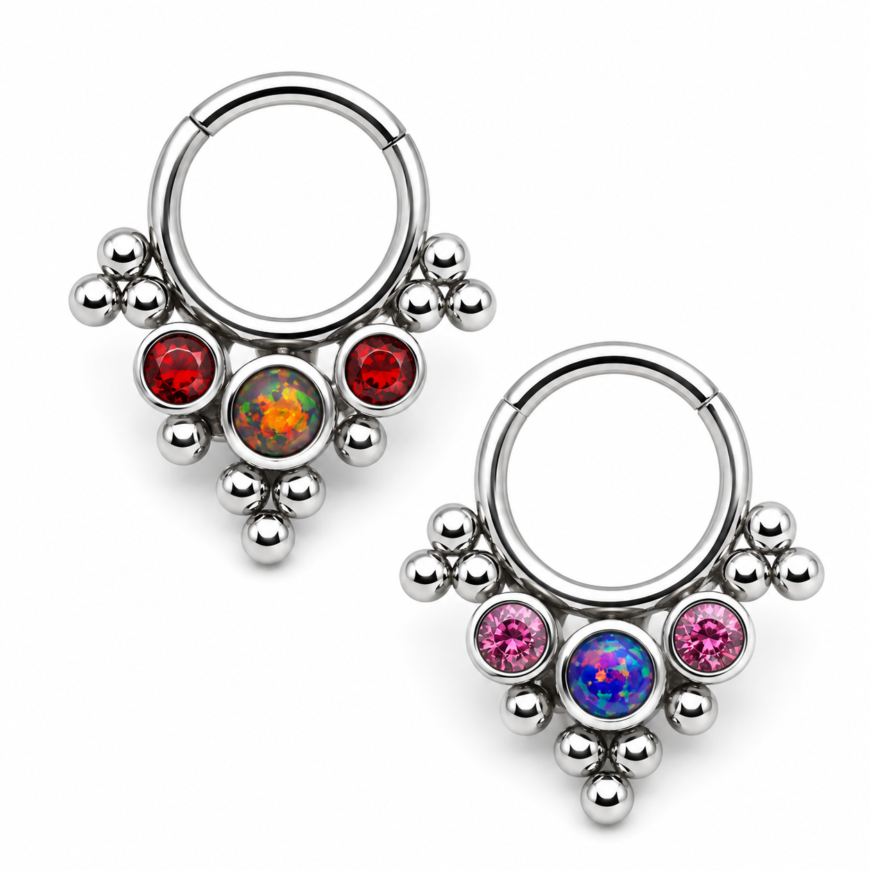 Beaded Opal & CZ Stone Cluster Clicker 16g 8mm