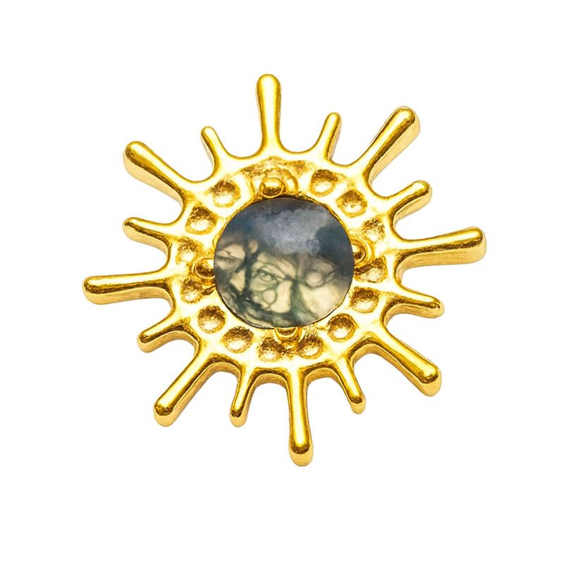 PVD  Gold Sun Moss Agate Top – 0.9mm Thread (Fits 16G & 18G)