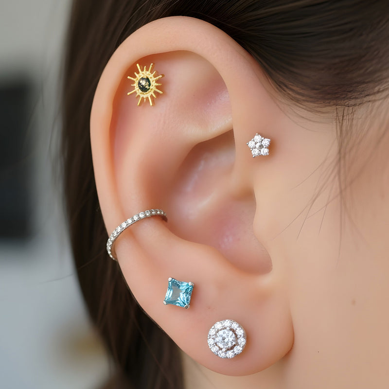 PVD  Gold Sun Moss Agate Top – 0.9mm Thread (Fits 16G & 18G)