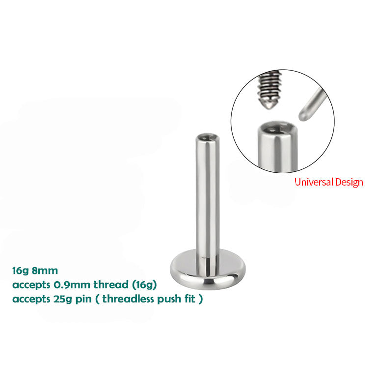 Titanium Internally Threaded/Push Dual Purpose flatback 16g-8mm