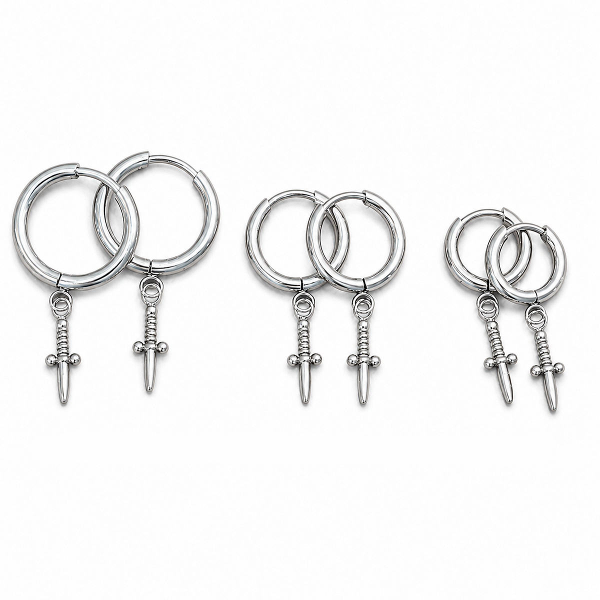 wholesale titanium hoop earrings with dagger charms 