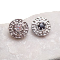 CZ Greek Key Dermal Top, 14g or 16g  (1.2mm /0.9mm thread)