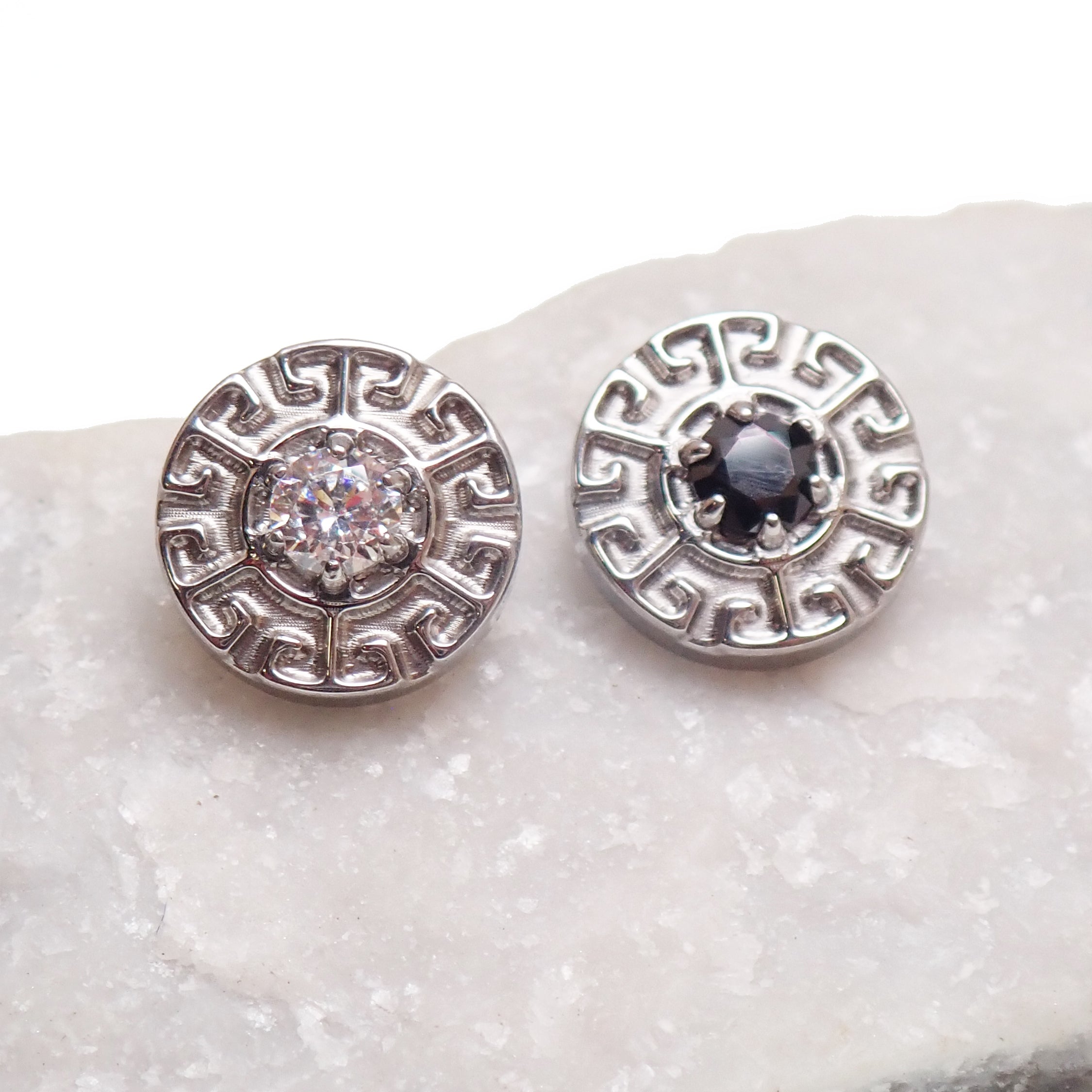 CZ Greek Key Dermal Top, 14g or 16g  (1.2mm /0.9mm thread)