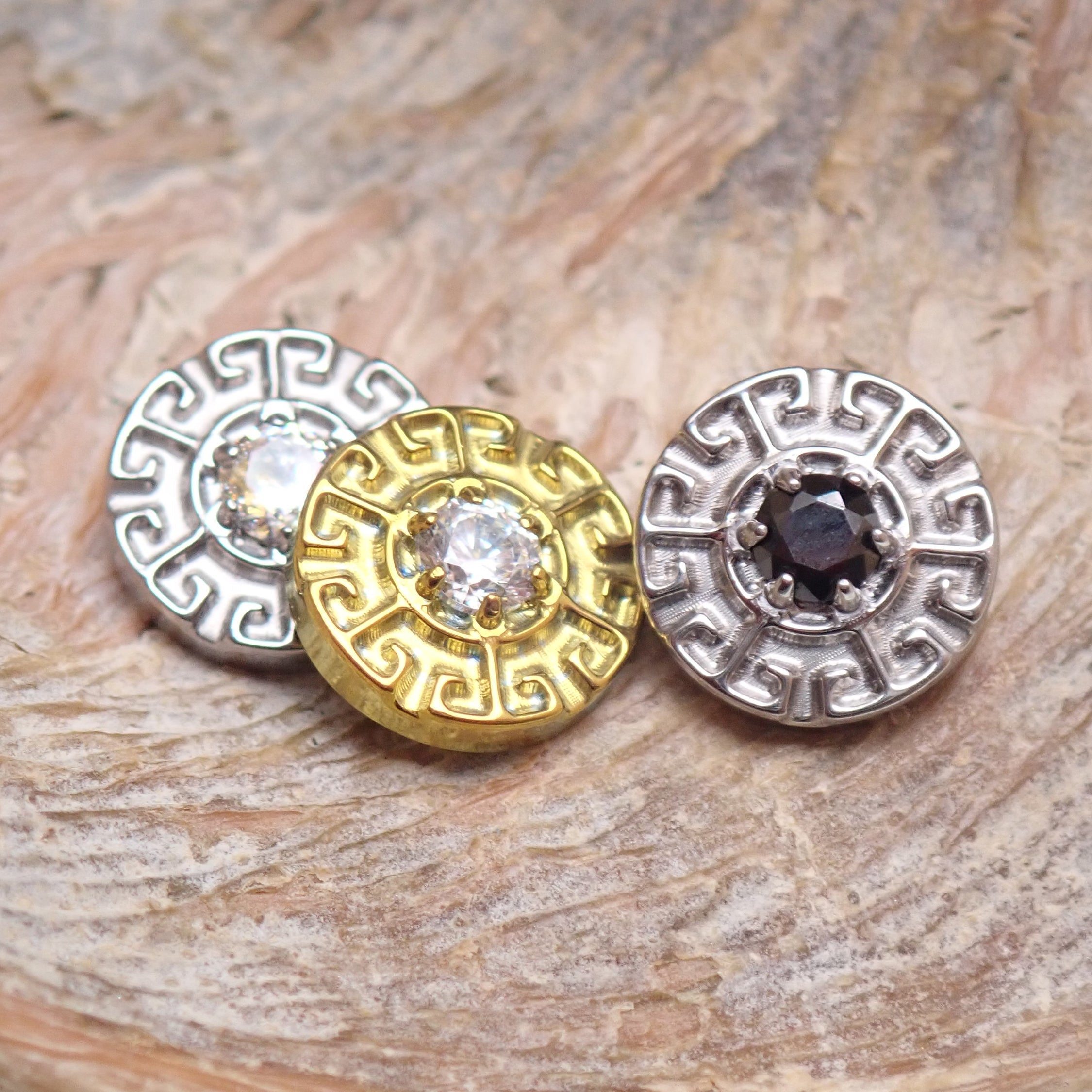 CZ Greek Key Dermal Top, 14g or 16g  (1.2mm /0.9mm thread)