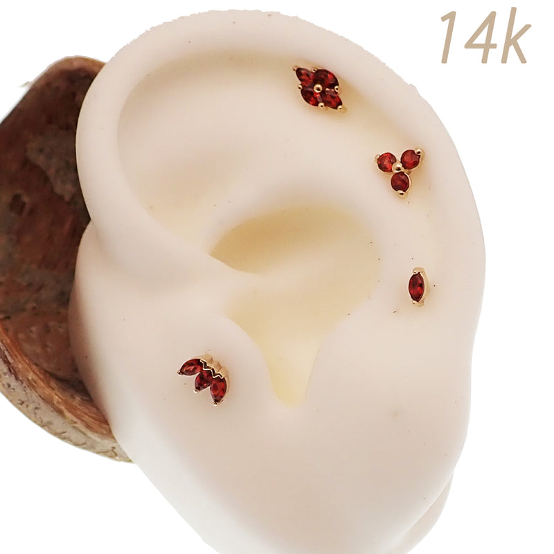 Threadless 14k Gold Garnet Natural Stone