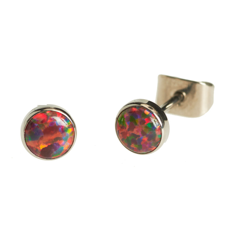 Titanium Cabochon Earrings Dark Cherry  Opal