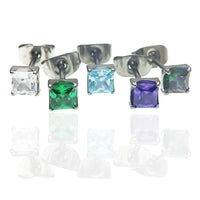 Titanium Princess Cut CZ Earrings