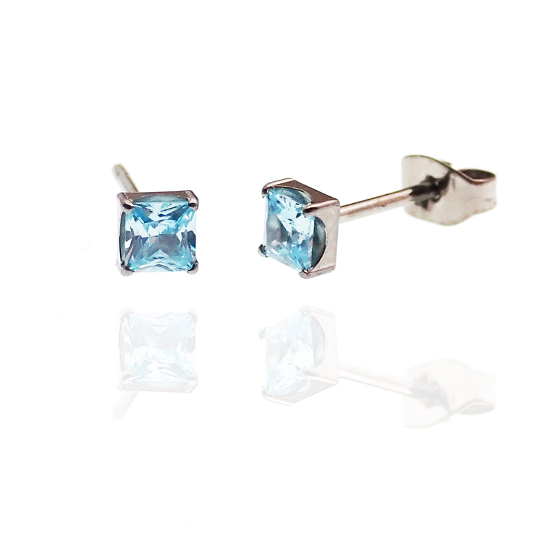 Titanium Princess Cut CZ Earrings