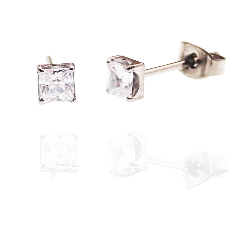 Titanium Princess Cut CZ Earrings