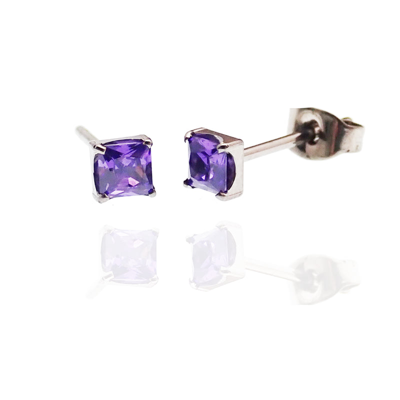 Titanium Princess Cut CZ Earrings